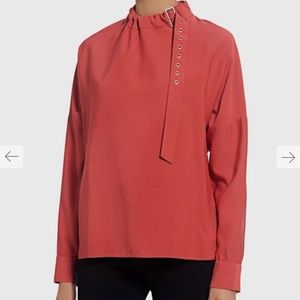 TIBI Viscose Twill Buckle High Neck Dolman Blouse